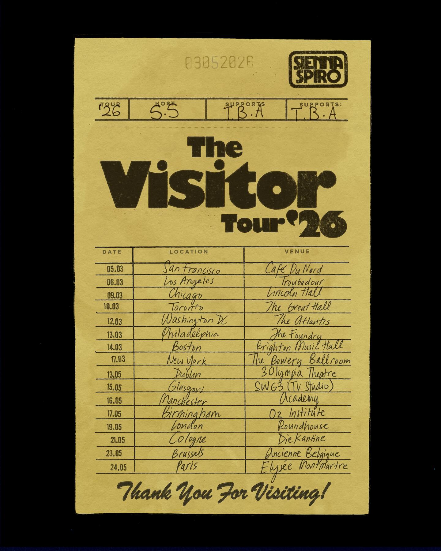 Sienna Spiro The Visitor Tour Poster 2026